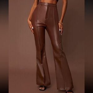 ❤️2 for 10❤️ SHEIN BAE Seam Front Flare Leg PU brown Leather Pants. Never worn